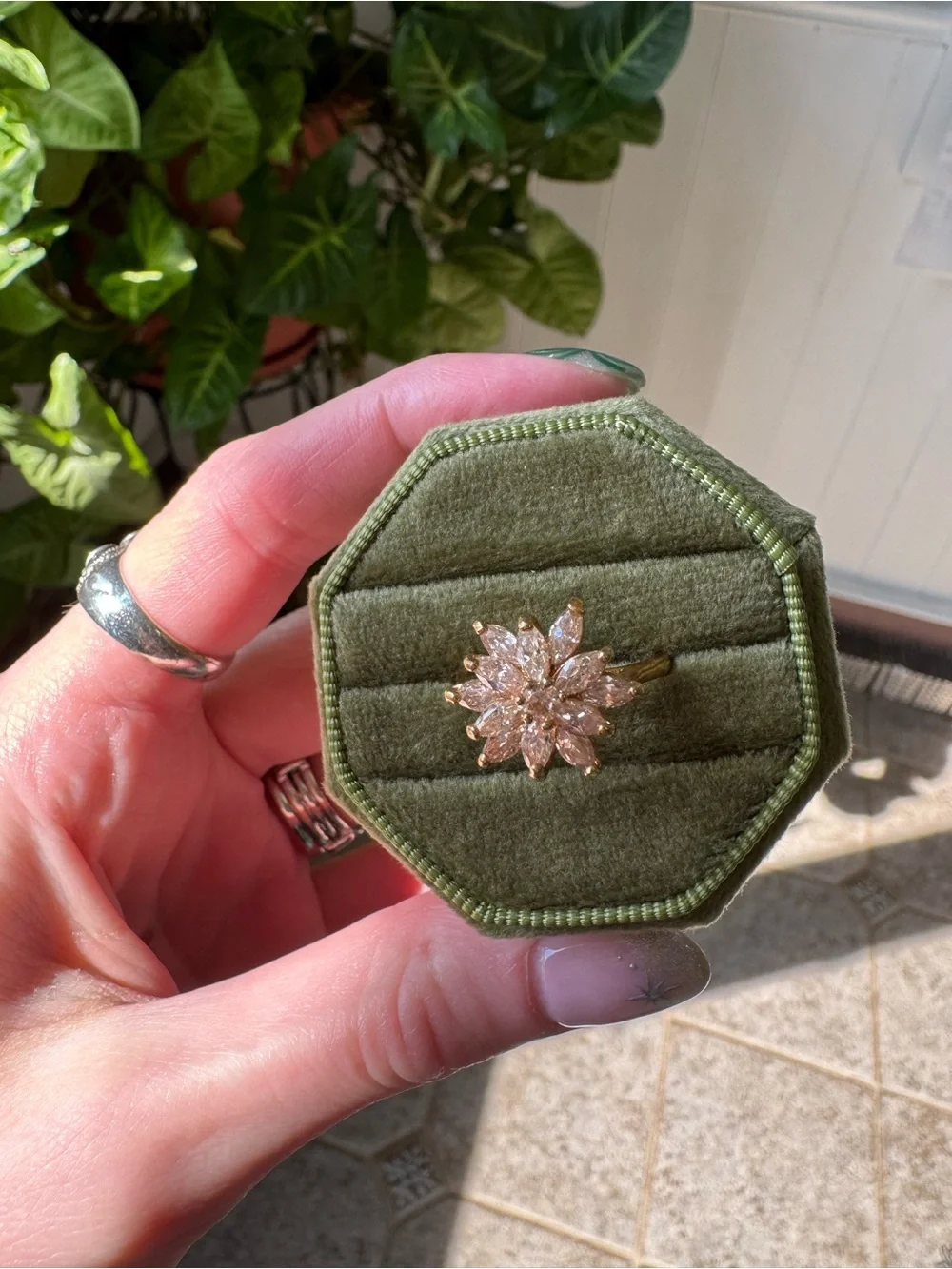 Gold-tone Floral Cluster Ring with Champagne Stones